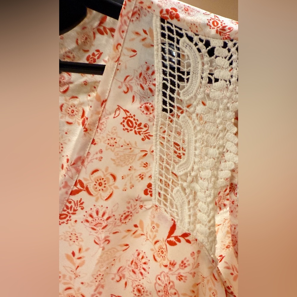 Daniel Rainn Floral Sleeveless Blouse Boho Lace Trim Border Hem Size S - Picture 3 of 5